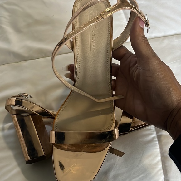 ASOS Gold Thick Heel Ankle Strap Sandals - Picture 2 of 4